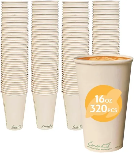 Vista 10 de Tazas de café desechables 100% compostables (paquete de 80 onzas) Vasos de papel hechos de bambú, ecológicos, biodegradables de alta calidad