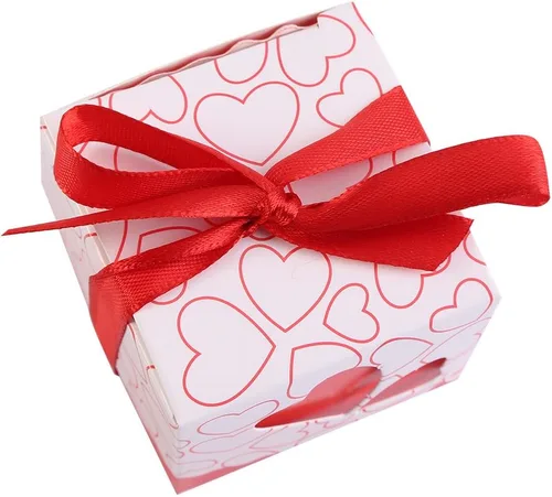 Vista 5 de GLOGLOW Cajas de dulces pequeñas (50 unidades) cajas de recuerdo de corazón de 2 x 2 x 2 pulgadas con cinta, cajas de recuerdos de boda, cajas