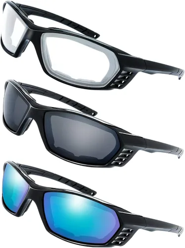 Vista 16 de Gafas de Motocicleta con Marco Acolchado y Lentes que Bloquean 100% UVB/UVB para Actividades al Aire Libre y Deportes 10-mate/negro brillante