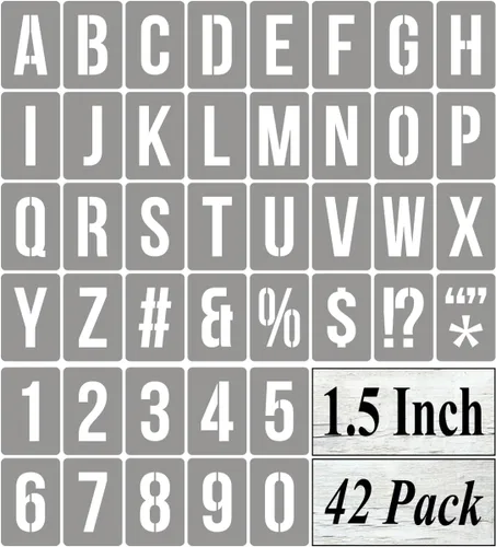 Vista 18 de Plantillas de letras del alfabeto de 1 pulgada para pintar, paquete de 42 plantillas de letras y números con letreros para pintar sobre madera
