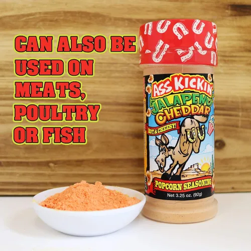Vista 5 de ASS KICKIN' Condimento de palomitas de maíz cheddar de jalapeño, ideal para palomitas de maíz gourmet o alitas de pollo y carne, rellenos perfectos