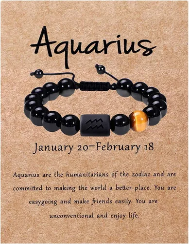Vista 50 de SUMMER LOVE Father's Day Gifts Zodiac Bracelet for Men Women 10mm Natural Black Onyx Stone Star Sign Constellation Beaded Protection Bracelet