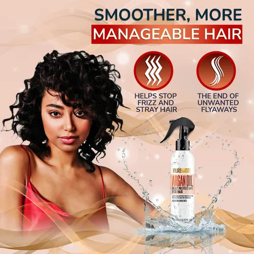 Vista 8 de Pure Nature - Máscara de aceite de argán marroquí y spray protector contra el calor con queratina para cabello seco y dañado, sin sulfatos, sin