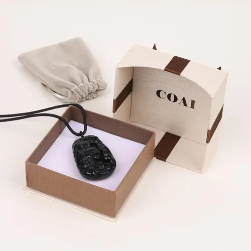 Vista 6 de COAI Collar de piedra de obsidiana negra tigre para hombre
