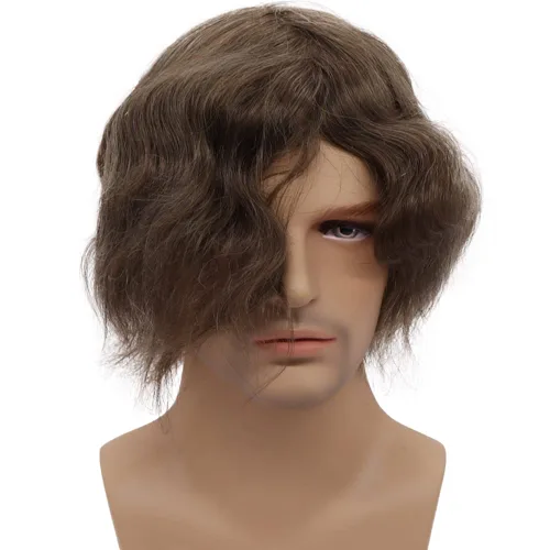 Vista 3 de Sistema de reemplazo de cabello humano para hombre, tupé para hombre, piel fina con parte superior de encaje mono y la parte trasera de poliuretano
