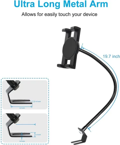 Vista 3 de Soporte para tableta, riel de asiento de automóvil o camión, cuello de cisne resistente, soporte para tablet con brazo de aluminio de 20 pulgadas