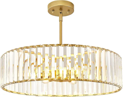 Vista 13 de YURNYQ - Lámpara de techo de cristal cromado, 1 luz, 9.05 pulgadas Modern Semi Flush Mount Ceiling Light, Hallway Lighting Fixtures Ceiling Lamp