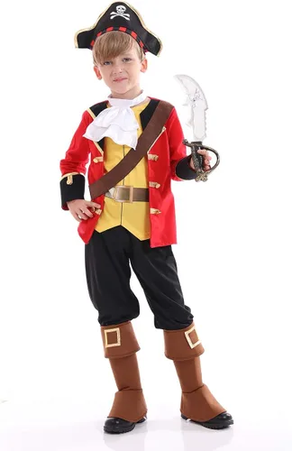 Vista 3 de Funivals Disfraz de pirata de lujo para niños, juego de rol de capitán de siete mares para fiesta de Halloween