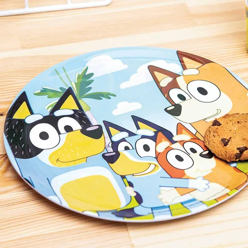Vista 2 de Zak Designs Bluey - Juego de vajilla de 5 piezas, plástico duradero y acero inoxidable, incluye vaso, plato de 8 pulgadas, cuenco de 6 pulgadas, Azul