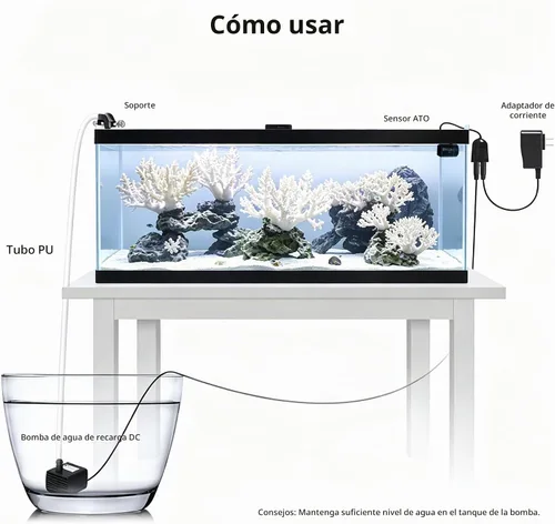 Vista 2 de Sistema automático Top Off ATO para acuario de agua salada y tanque fresco