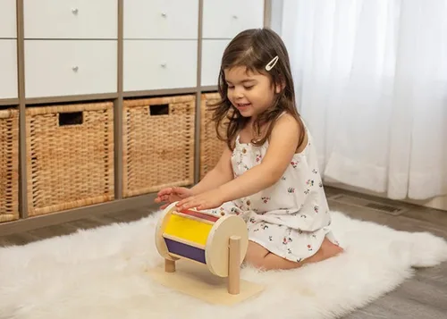 Vista 4 de YAANI Tambor giratorio Montessori, juguetes para bebés de 6 a 12 meses, juguetes Montessori para niños de 1 año, juguetes sensoriales, juguetes