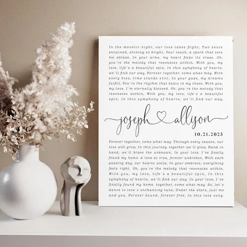 Vista 5 de Letras de canciones personalizadas para pared, regalo de boda de aniversario personalizado para parejas, póster de letras de boda, regalo de primera