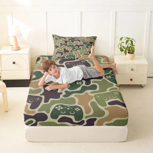Vista 3 de Erosebridal Camouflage Sheets for Boys Girls Game Console Fitted Sheet,3D Gamer Controller Kids Bedding Sets Army Camo Bed Sets Twin 2 Piece