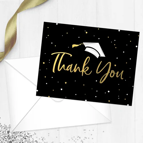 Vista 5 de Canopy Street Tarjetas de agradecimiento de graduación con confeti de oro sintético, 100 tarjetas de notas a granel con sobres blancos, tarjetas