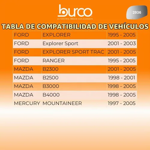 Vista 3 de Burco 2936 Espejo Lateral del Conductor sin Calefacción (Sin Montaje) - Compatible con Ford Explorer 1995-2005, Ford Explorer Sport Trac 2001-2005