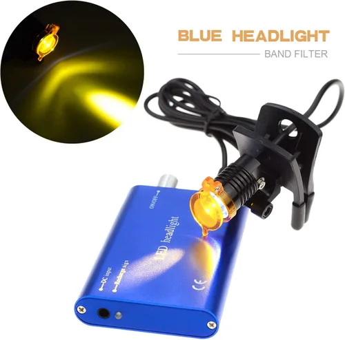 Vista 7 de Faro de 3W con filtro de clip de plástico, luz principal, faro para lupa binocular con bolsa (azul)