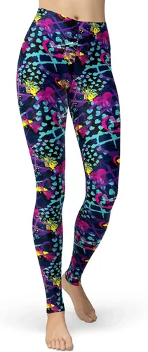 Vista 20 de sissycos - Leggings para mujer de los años 80 con estampado neón salpicado artístico, suaves como la seda y elásticas Splash abstracto