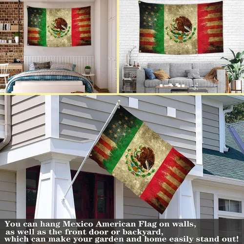 Vista 6 de NASIAN Bandera de México, banderas mexicano-americanas para exteriores, 3 x 5, doble cara, México, Estados Unidos, bandera de la amistad, bandera