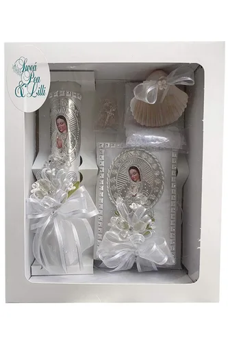 Vista 7 de SWEA Pea & Lilli White Virgin Mary - Juego de velas para bautizos con conchas y recuerdos, color blanco