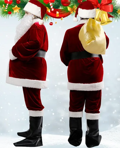 Vista 3 de BIBOSS Disfraz de Papá Noel para hombres, traje completo de Santa Claus para adultos, disfraz de Papá Noel para hombres, traje de Santa 8 piezas