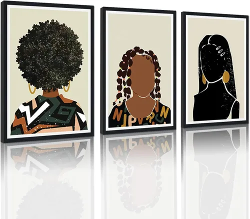 Vista 34 de MAMAGO Lienzo decorativo para pared, pintura de belleza dorada y negra, fotos de mujeres africanas, hermosos pósteres de mujer negra, impresiones