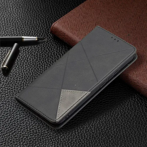 Vista 6 de Funda con tapa para Vivo Y11, Y15, Y12 e Y17, diseño de rombos de piel sintética, con función atril, cierre magnético, para Vivo Y11/Y15/Y12/Y17