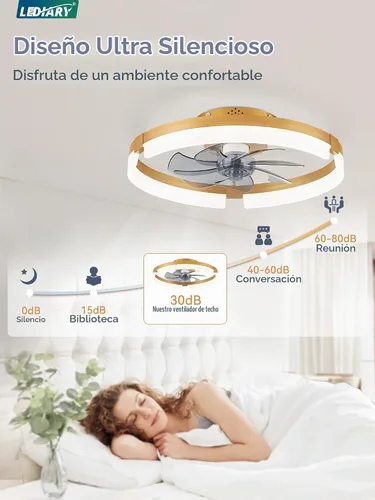Vista 2 de LEDIARY Ventiladores de techo de bajo perfil de 19.7 pulgadas con luces y control remoto, 6 velocidades, 3 CCT, reversible, regulable, ventilador