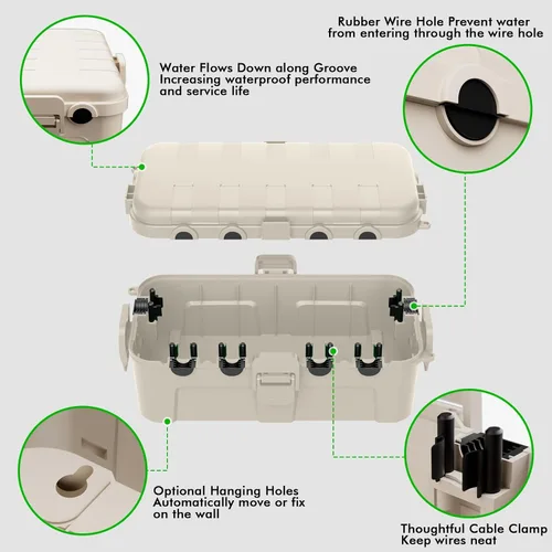 Vista 3 de RESTMO Caja eléctrica para exteriores, cubierta de cable de extensión IP54 resistente a la intemperie con 6 puertos de entrada de cables, caja