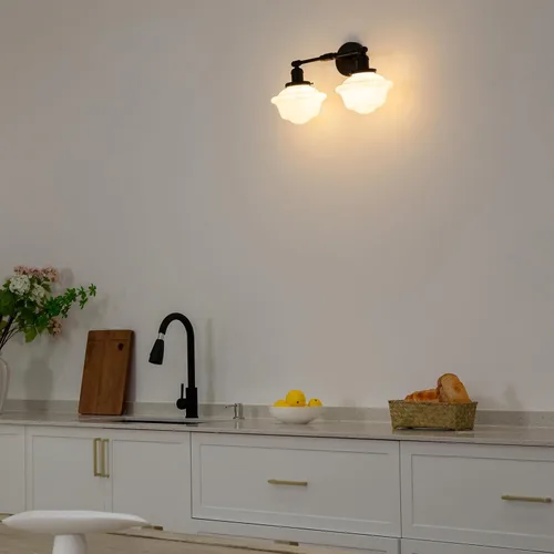 Vista 3 de Pathson 2-Lights Milk White Glass Wall Sconce Lights, Modern Classic Wall Vanity Lighting for Living Room Bathroom Bedroom