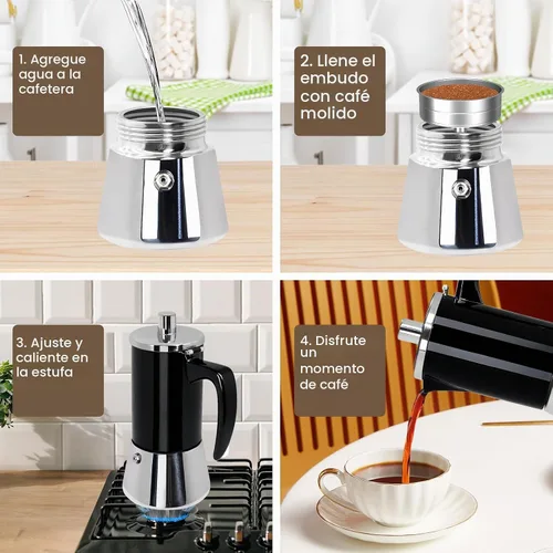 Vista 9 de 4 tazas espesado Moka Pot 304 Acero Inoxidable 6.8 fl oz