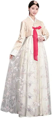 Vista 15 de Vestido Hanbok coreano tradicional coreano, ropa tradicional coreana, trajes nacionales coreanos Azul y verde