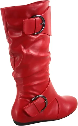 Vista 3 de Botas de media pantorrilla con hebilla de punta redonda cerrada y hebilla lateral con cremallera lateral para mujer