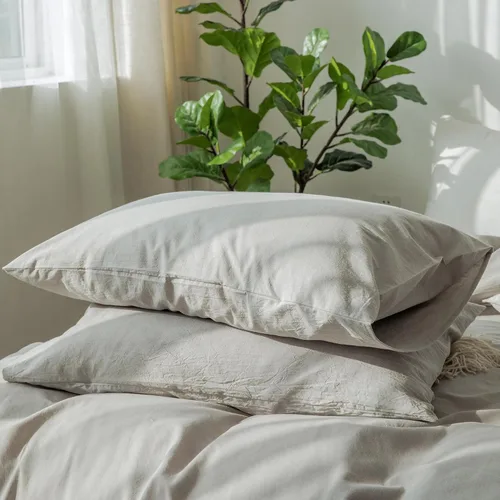 Vista 82 de MooMee Juego de 2 fundas de almohada de cuadros 100% algodón lavado con textura parecida al lino, transpirable, duradera, suave y cómoda