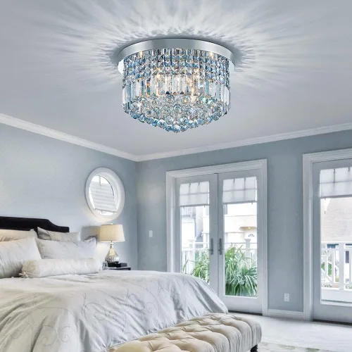Vista 8 de Saint Mossi - Lámpara de araña de cristal K9 moderna de 9 luces, montaje empotrado, perfecto para comedor, baño, dormitorio, base de bombilla E12
