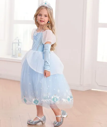 Vista 3 de iTVTi Disfraz de Cenicienta de princesa para niñas, disfraz de carnaval de Halloween para cosplay
