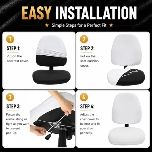 Vista 7 de Fundas elásticas resistentes al agua para sillas de computadora - Protectores lavables para respaldo giratorio y asiento para mascotas - Negro