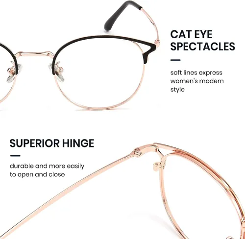 Vista 6 de Cyxus Paquete de 2 lentes de bloqueo de luz azul para mujer, diseño de montura redonda de ojo de gato, luz azul antidañina entre 380 nm y 450 nm