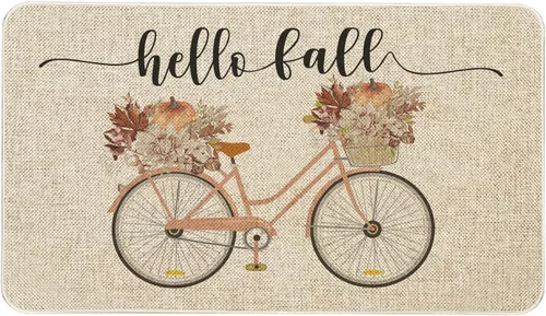 Vista 11 de Mloabuc Felpudo decorativo de otoño naranja con texto divertido de calabaza de bienvenida, tapete para interiores, decoración creativa de temporada