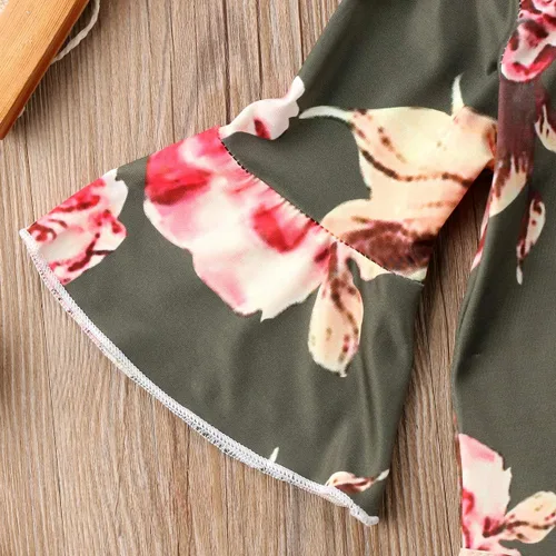 Vista 7 de Mameluco de manga larga con diseño de flores de encaje para bebé, color liso, conjunto de ropa con diadema