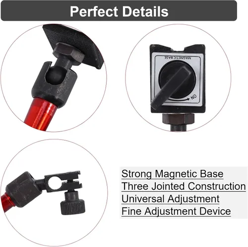 Vista 3 de KUIDAMOS Mini soporte de base magnética, base indicadora de dial, base magnética ajustable de 7.8 pulgadas con herramienta indicadora de tres