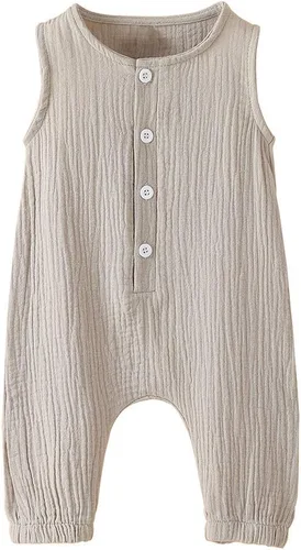 Vista 8 de Jumper de algodón y lino sin mangas con volantes para bebé. Ropa de verano.