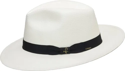 Vista 2 de Ultrafino Classic Fedora Paja Panamá Sombrero Tejido a Mano en Ecuador Marfil