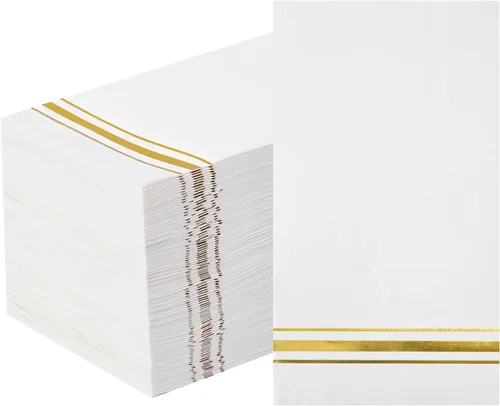 Vista 12 de 200 Servilletas de Papel con Ribete Dorado Negras Elegantes Servilletas de Cena, Servilletas de Invitados de 3 Capas con Papel Dorado Desechables