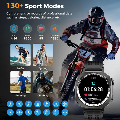 Vista 6 de 2026 Smart Watch (Answer/Make Call), 1.43" 3D-AMOLED Smartwatch for Men Women, 130+ Sports Fitness Watch, Heart Rate/Sleep Monitor, 60 Days