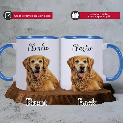 Vista 2 de Taza de café de cerámica personalizada de 11 onzas para perros, papá y amantes, incluye foto de mascota y nombre