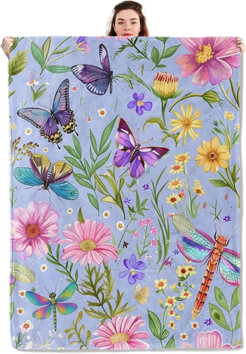 Vista 7 de Manta ligera de pájaros y mariposas, regalos para amantes de la naturaleza, manta de franela con rosa colorida y hortensias impresas para sofá