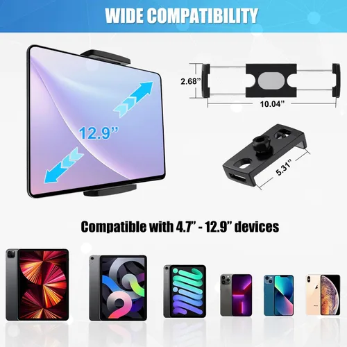Vista 6 de Soporte de micrófono para tableta, soporte giratorio de 360° para iPad soporte para teléfono iPad soporte para micrófono, cinta de correr, bicicleta