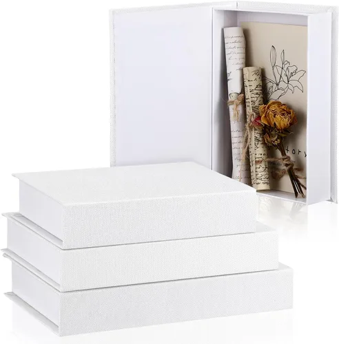 Vista 20 de Tioncy Caja de libros falsos de lino neutro, 3 piezas, decoración de imitación para decoración del hogar, estantes, mesa, tarjetas, fotos, regalo
