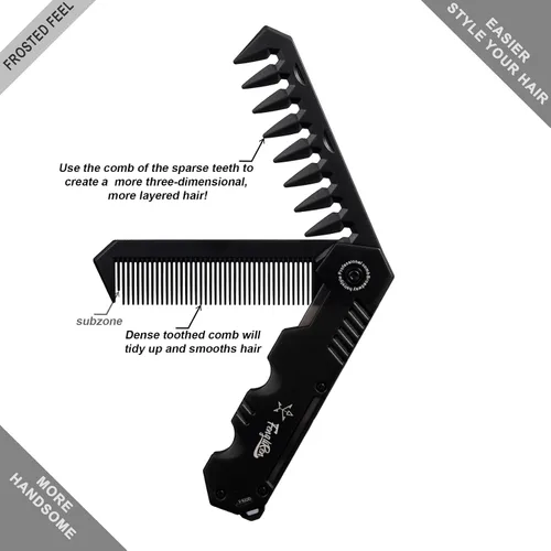 Vista 3 de Bolsillo portátil de viaje plegable 2 en 1 peine de plástico para peinar el cabello negro Dense Tooth Wide Tooth Braiding Sparse Hair Texture