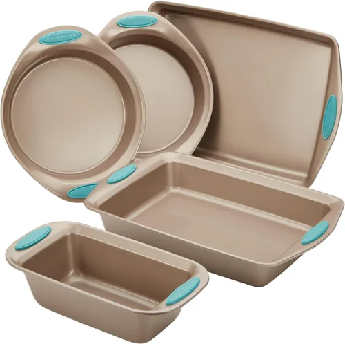 Vista 6 de Rachael Ray Cucina - Juego de utensilios para hornear incluye bandeja antiadherente para hornear galletas y molde para magdalenas, 4 piezas, marrón
